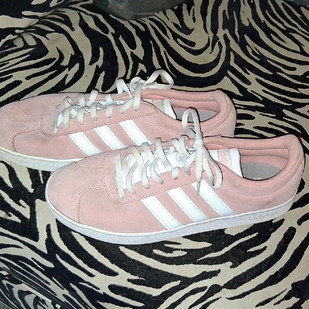 Adidas Women's Blush Pink and White Sneakers